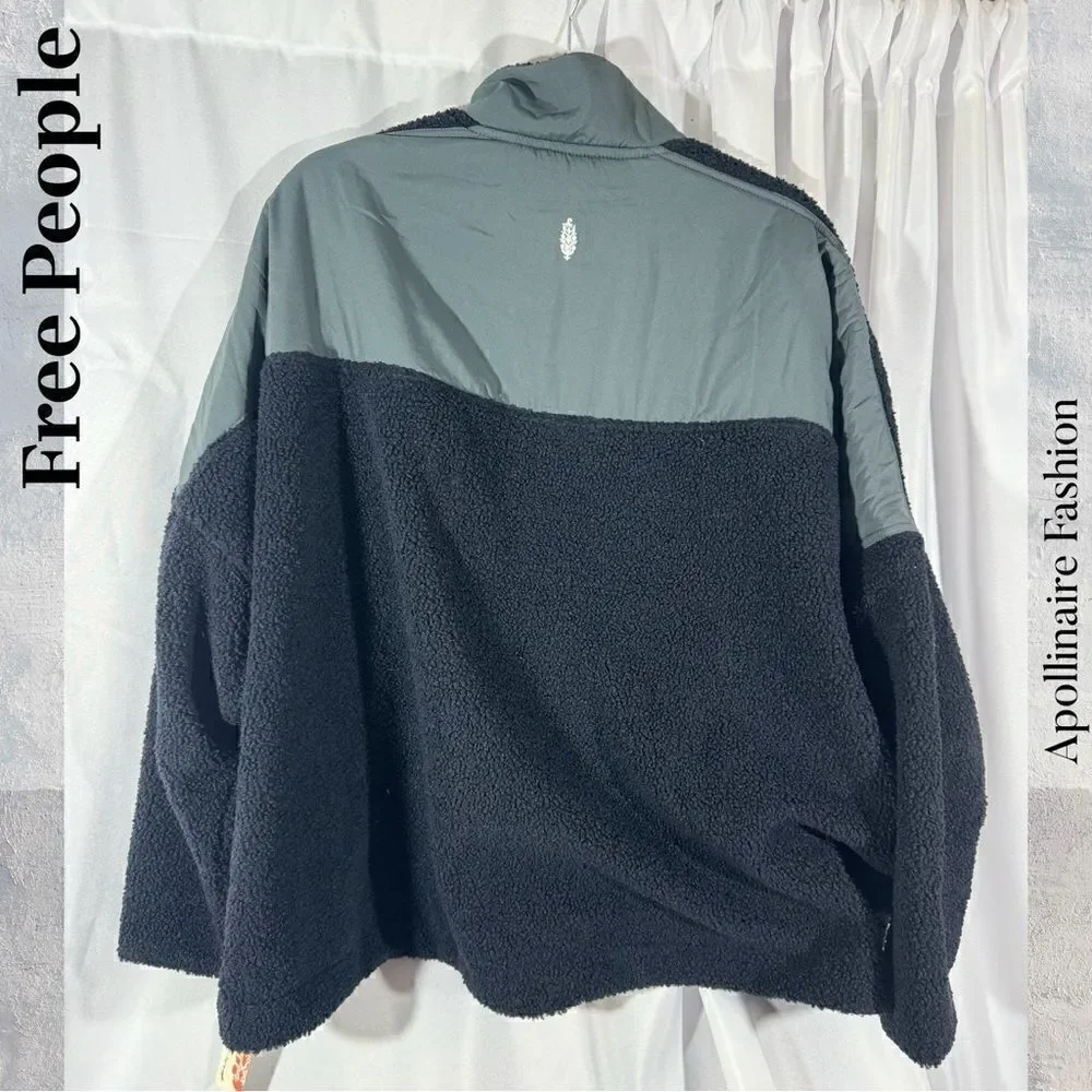 FP MOVEMENT FULL ZIPPERED FLEECE JACKET IN BLACK AND GREY TRIM MEDIUM NWT